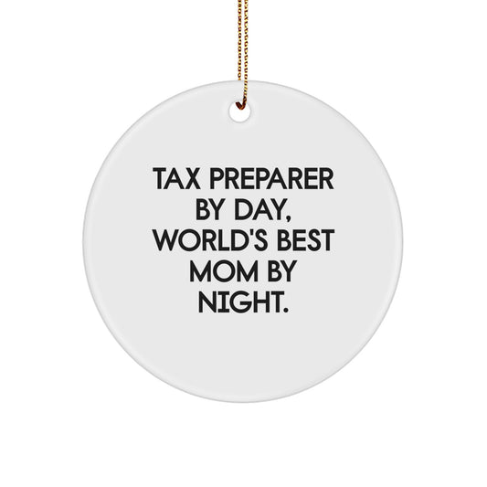 Tax Preparer Gifts from Family - Funny Circle Ornament, World's Best Mom By Night, Christmas Unique Decor - Image 1