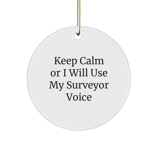 Funny Surveyor Gifts for Surveyor Enthusiasts, Keep Calm Or I Will Use My Surveyor Voice, Circle Ornament for Christmas Unique Gifts from Friends - Image 1