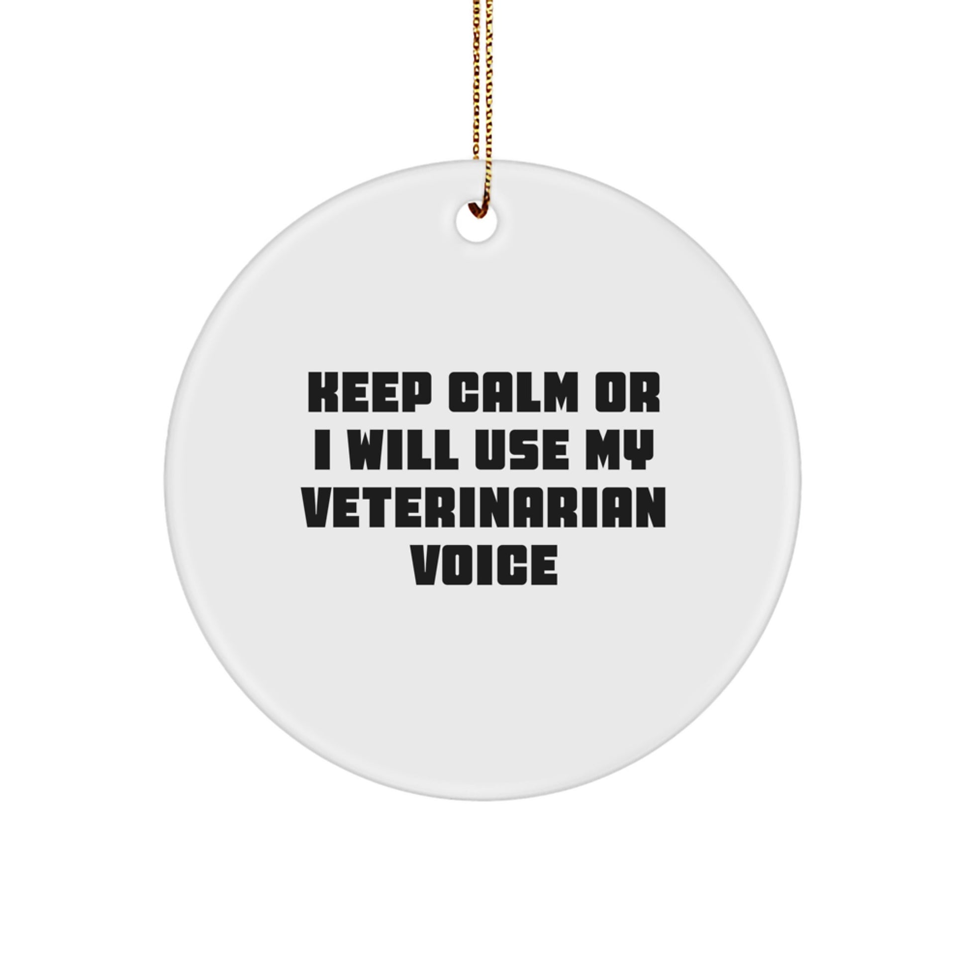 Funny Veterinarian Gifts from Family, Unique Christmas Ornaments for Veterinarian Friends, Keep Calm Or I Will Use My 'Veterinarian Voice' Circle Ornament - Image 1