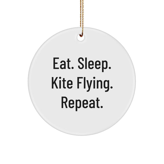 Funny Kite Flying Gift for Friends, Men, Women, Circle Ornament, Eat. Sleep. Kite Flying. Repeat., Christmas Unique Gifts from Family - Image 1