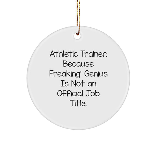 Athletic Trainer Gifts from Men, Funny Circle Ornament for Christmas, Inspirational Quote: Because Freaking' genius Is Not An Official Job Title. - Image 1