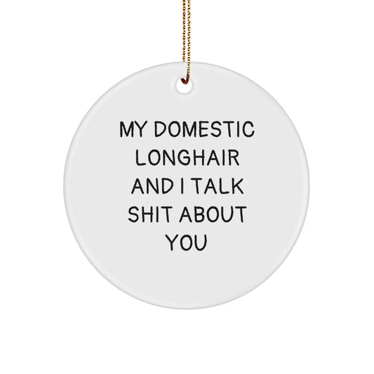 Funny Domestic Longhair Cat Gifts - Circle Ornament for Men - 'My Domestic Longhair And I Talk Shit About You' Christmas Unique Gifts from Friends - Image 1