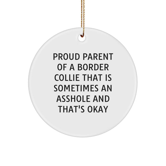 Funny Border Collie Dog Lover Gifts from Family to Friends, 'Proud Parent Of A Border Collie That Is Sometimes An Asshole And That's Okay' Circle Ornament for Christmas - Image 1