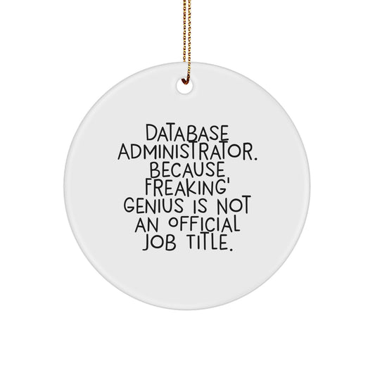Funny Database Administrator Gifts - 'Freaking genius' Circle Ornament for DBA Men, Women, Coworkers, Friends, Christmas Unique Office Decorations - Image 1
