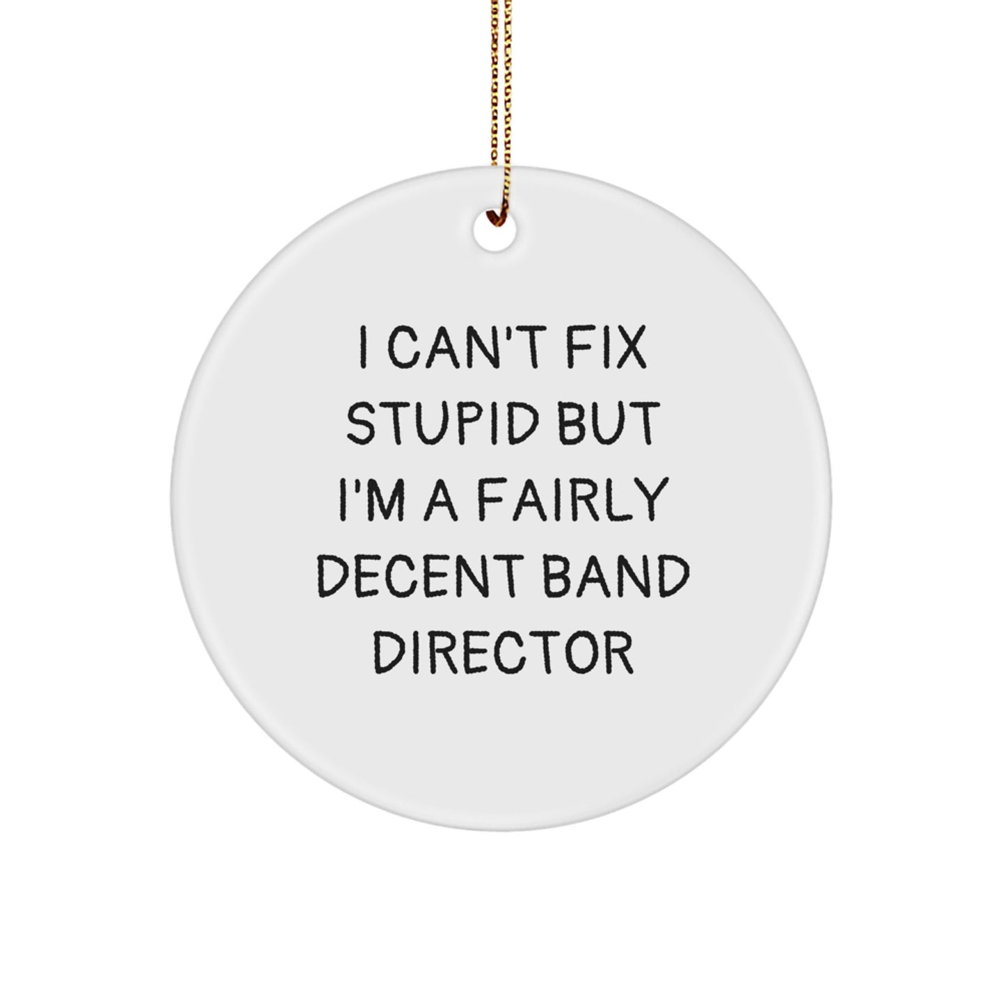 Funny Gifts from Friends for Men - Band Director Christmas Unique Gifts - I Can't Fix 'Stupid' Circle Ornament, White - Band Director Humorous Decor - Image 1
