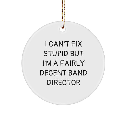 Funny Gifts from Friends for Men - Band Director Christmas Unique Gifts - I Can't Fix 'Stupid' Circle Ornament, White - Band Director Humorous Decor - Image 1