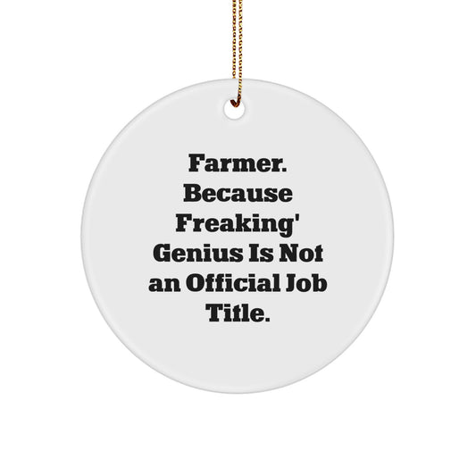 Funny Farmer Gifts from Friends and Family - 'Farmer Because Freaking genius Is Not An Official Job Title.' Christmas Circle Ornament - Image 1