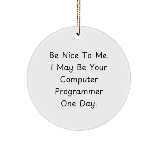 Funny Computer Programmer Gifts from Friends, Be Nice to Me, Circle Ornament for Men, Women, Coworkers, Family at Christmas - Image 1