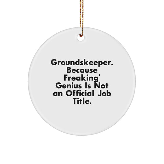Funny groundskeeper Gifts for Men, Unique Circle Ornament, Christmas Decorations, 'groundskeeper, Because Freaking genius Is Not An Official Job Title' Quote, Gifts from Friends for groundskeeper - Image 1