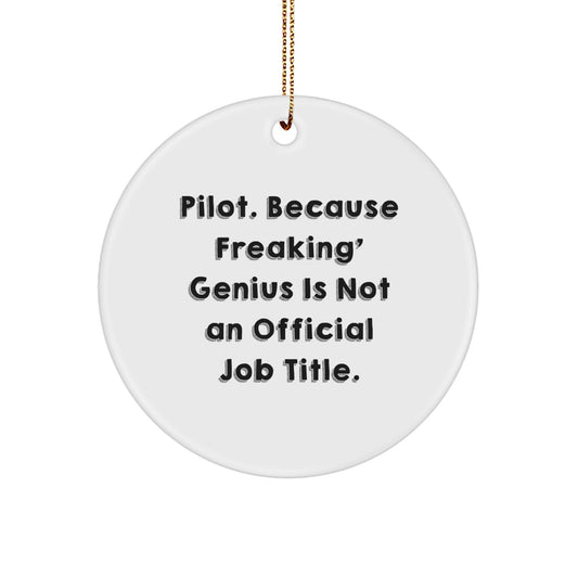 Pilot Gifts for Men - Funny Circle Ornament 'Pilot. Because Freaking genius Is Not An Official Job Title.' Christmas Unique Gifts from Friends - Image 1