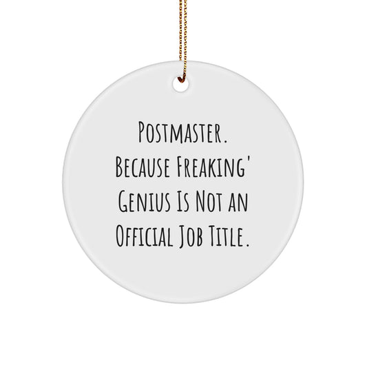 Funny Postmaster Gifts from Friends, Christmas Unique Circle Ornament for Postmaster, 'Cause Freaking' genius Is Not An Official Job Title. - Image 1