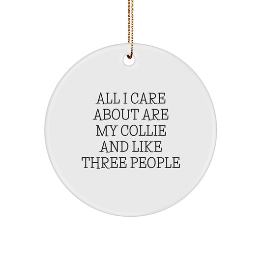 Funny Collie Dog Gifts from Friends to Family, Christmas Unique Collie Dog Circle Ornament, All I Care About Are My Collie And Like Three People - Image 1