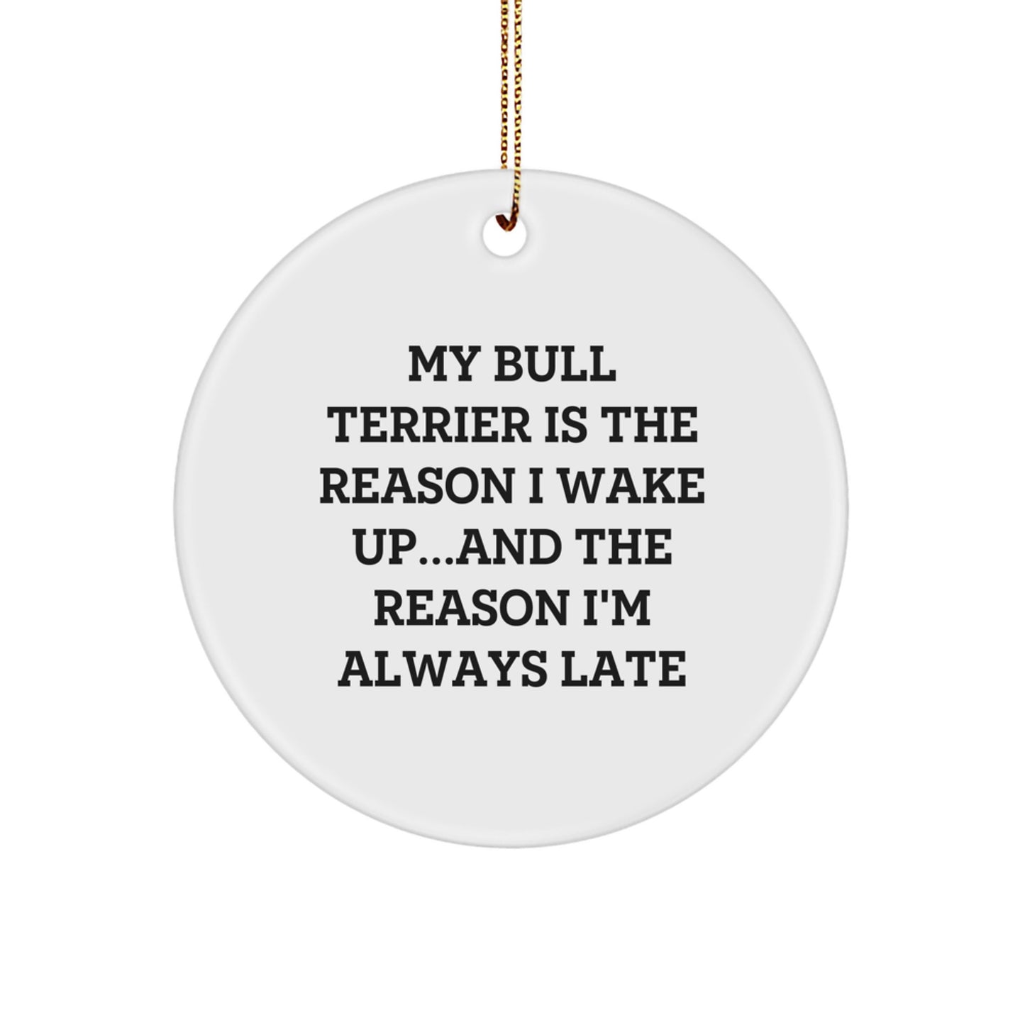 Funny Bull Terrier Dog Christmas Unique Gifts for Men from Friends, Circle Ornament - My Bull Terrier Is The Reason, Cute Dog Lovers Decorations - Image 1