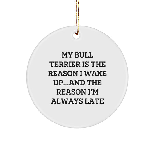 Funny Bull Terrier Dog Christmas Unique Gifts for Men from Friends, Circle Ornament - My Bull Terrier Is The Reason, Cute Dog Lovers Decorations - Image 1