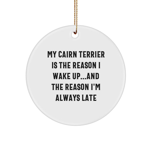 Funny Cairn Terrier Dog Christmas Circle Ornament, Gifts from Friends for Cairn Terrier Dog Lovers, My Cairn Terrier Is The Reason I Wake Up - Image 1