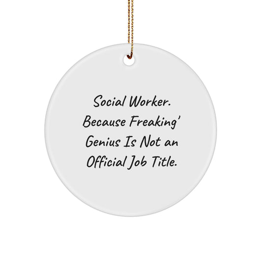 Funny Social Worker Gifts for Men, Circle Ornament, Because Freaking' genius Quote, Christmas Unique Gifts from Friends, Social Worker Appreciation - Image 1