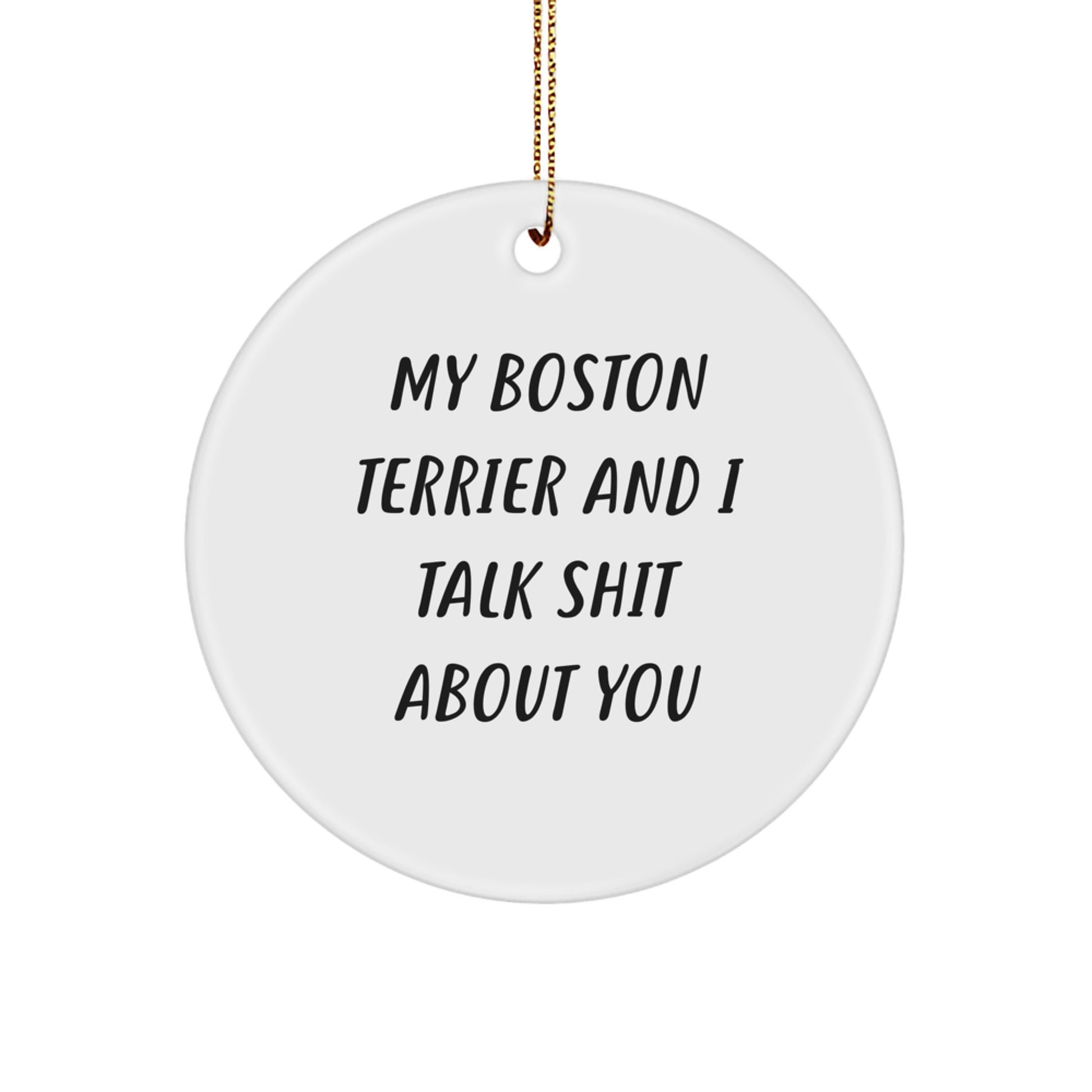 Funny Boston Terrier Dog Gifts from Friends - My Boston Terrier And I Talk Shit About You, Cute Christmas Unique Circle Ornament for Boston Terrier Dog Owners - Image 1