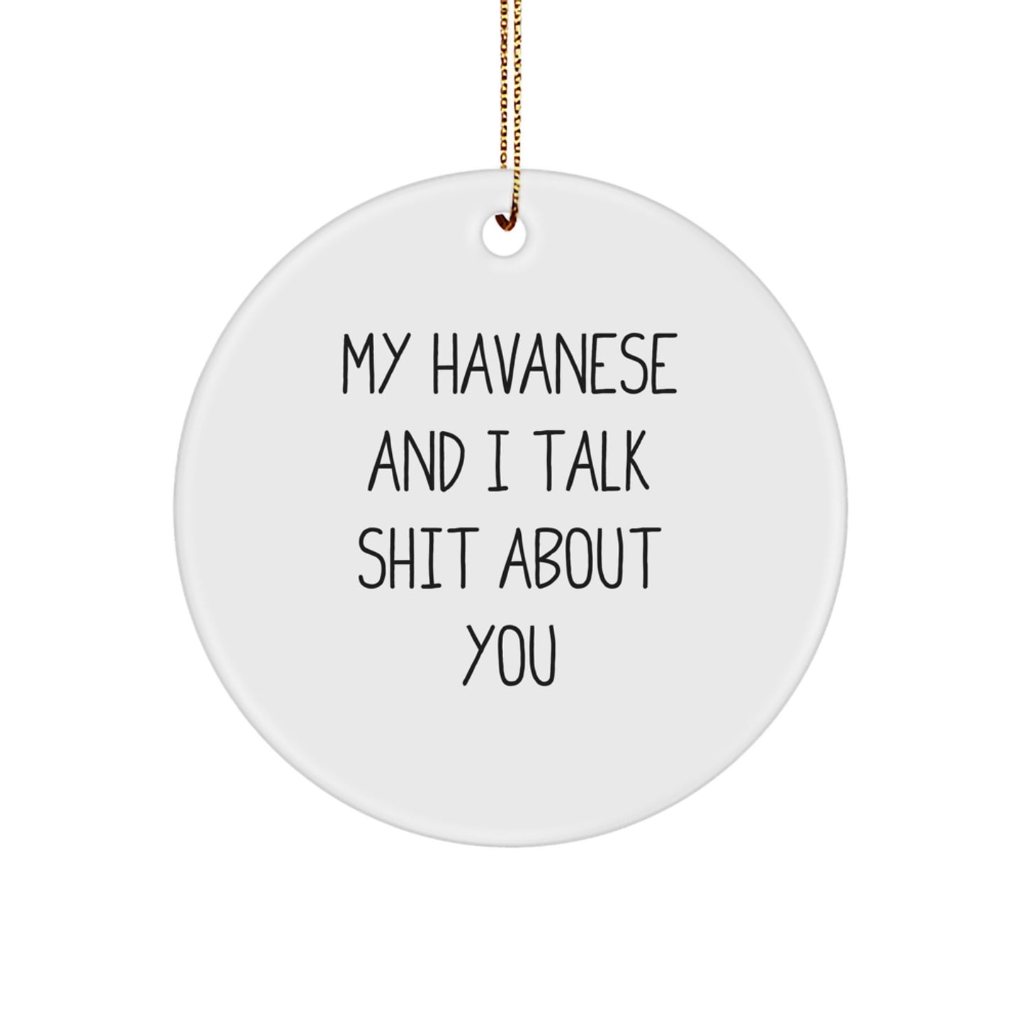 Funny Havanese Dog Lover Gifts from Friends, Family, or Coworkers for Christmas Unique Ornaments - 'My Havanese And I Talk Shit About You' Circle Ornament - Image 1