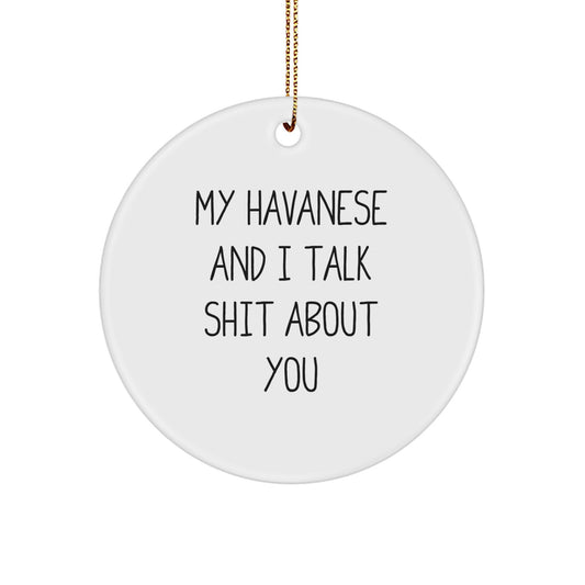 Funny Havanese Dog Lover Gifts from Friends, Family, or Coworkers for Christmas Unique Ornaments - 'My Havanese And I Talk Shit About You' Circle Ornament - Image 1