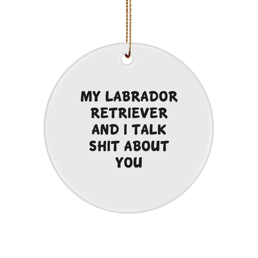 Funny Labrador Retriever Dog Gifts from Men, Women, Friends, and Family for Christmas Unique Ornaments - 'My Labrador Retriever And I Talk Shit About You' Circle Ornament - Image 1