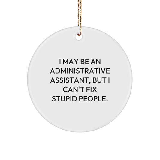 Funny Administrative Assistant Gifts for Coworkers - I May Be An Admin, But I Know Stupid Won't Fix, Circle Ornament Christmas Decorations - Image 1