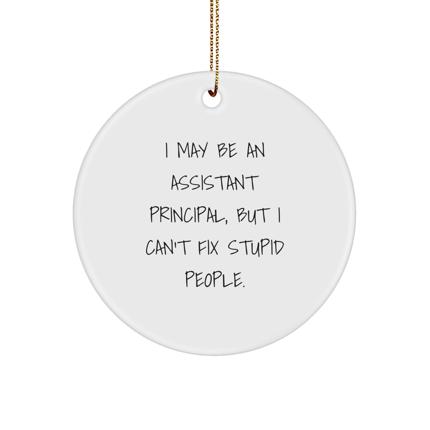 Funny Assistant Principal Christmas Unique Gifts for Men, Women, Coworkers, Family, 'I May Be An Assistant Principal, But I Can't Fix Stupid People.' Circle Ornament - Image 1