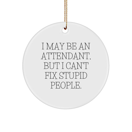Funny Attendant Gifts for Men Women Friends Coworkers Family - 'I May Be An Attendant, But I Can't Fix Stupid People.' Circle Ornament for Christmas - Image 1