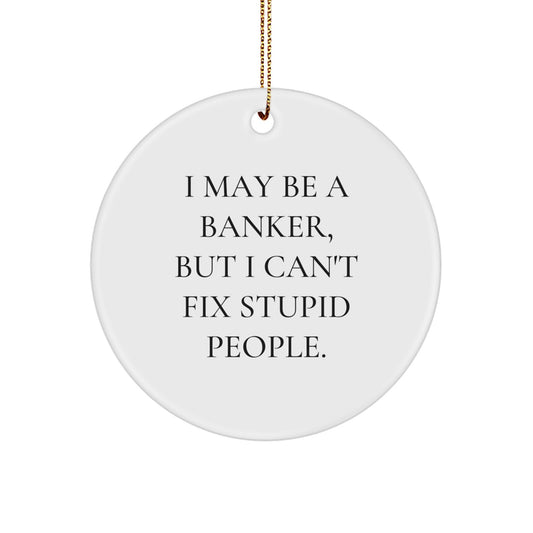 Funny Banker Gifts for Friends, Coworkers, and Family - I May Be A Banker, But I Can't Fix Stupid People. Circle Ornament for Christmas Unique Gifts - Image 1