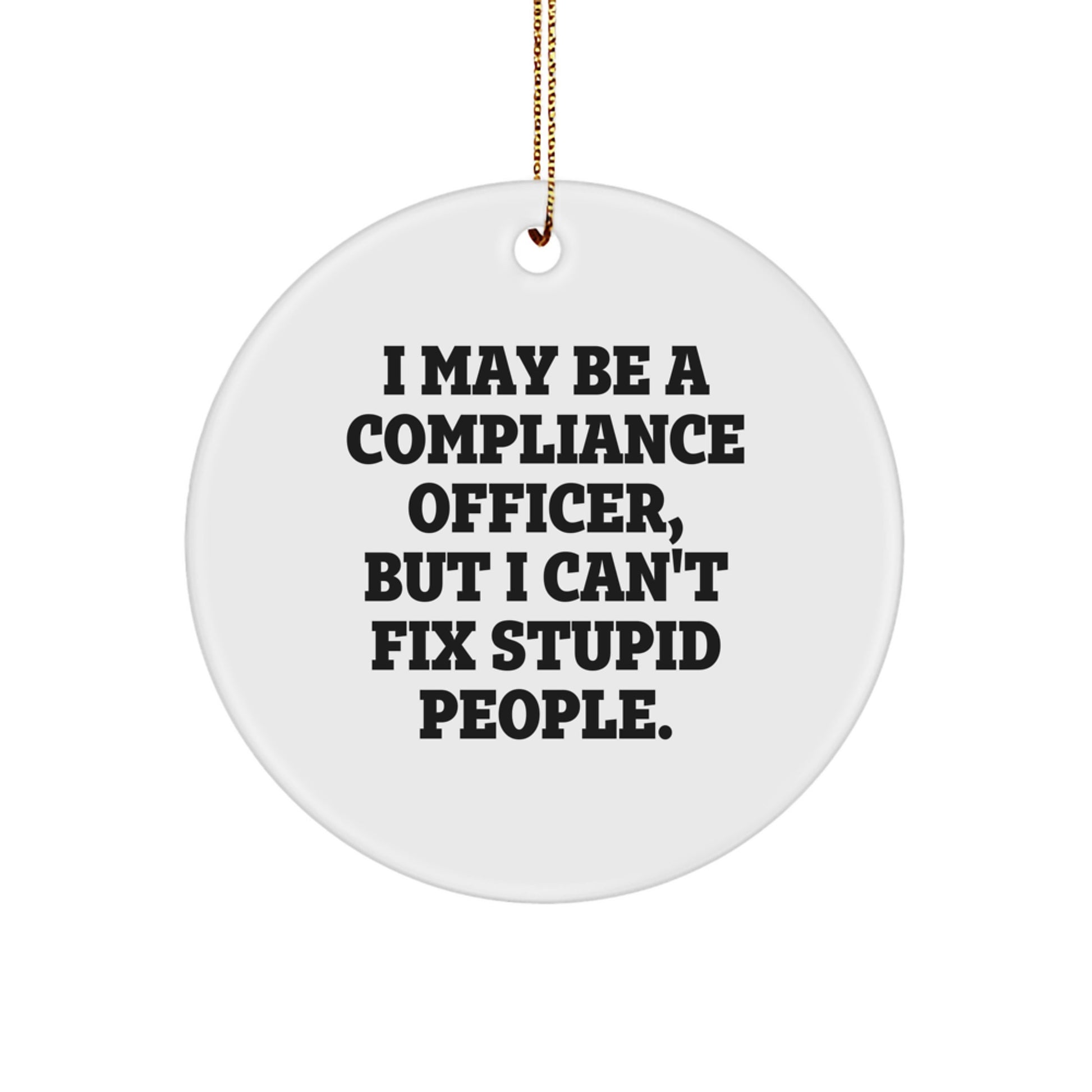 Funny Compliance Officer Christmas Circle Ornament Gifts from Friends for Men Women Coworkers Family - I May Be A 'Compliance Officer' But I Can't Fix Stupid People - Image 1