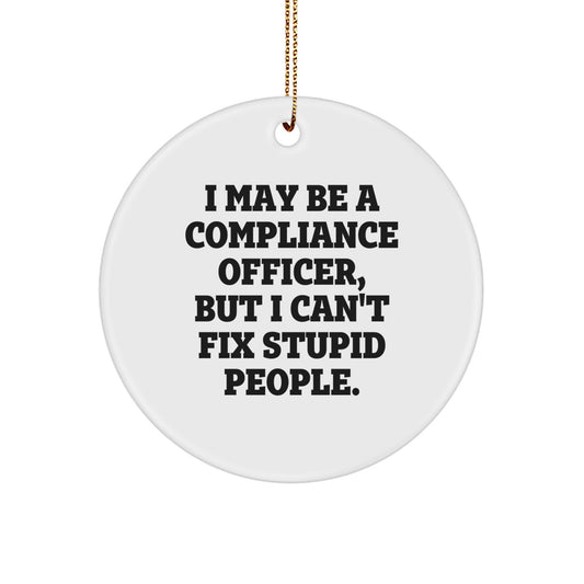 Funny Compliance Officer Christmas Circle Ornament Gifts from Friends for Men Women Coworkers Family - I May Be A 'Compliance Officer' But I Can't Fix Stupid People - Image 1