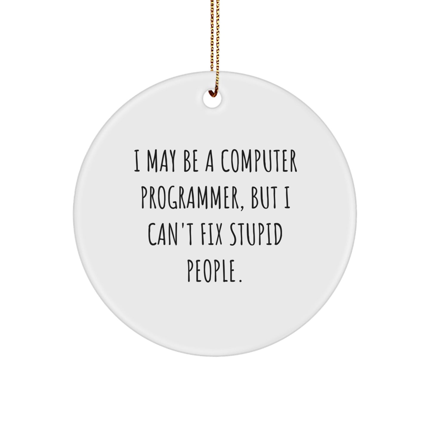 Funny Computer Programmer Gifts from Friends, Men, Coworkers, or Family - 'I May Be A Computer Programmer, But I Can't Fix Stupid People.' Circle Ornament for Christmas Unique Gifts - Image 1