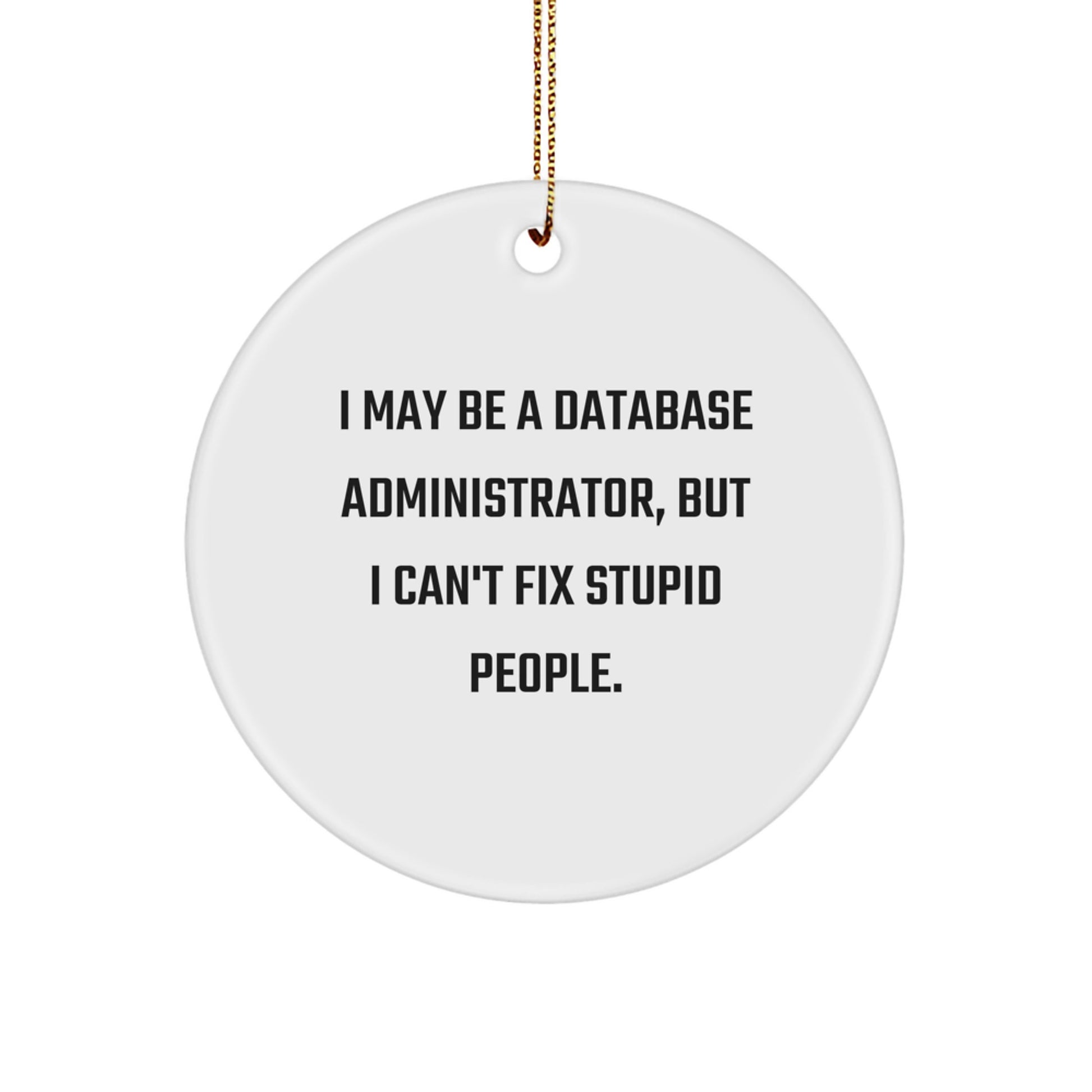 Funny Database Administrator Gifts, I May Be A 'Database Administrator', But I Can't Fix Stupid People. Circle Ornament, Christmas Unique Gifts from Friends for Database Administrator - Image 1