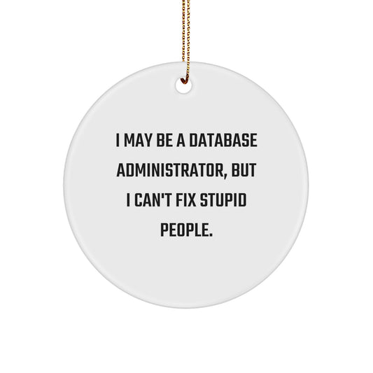 Funny Database Administrator Gifts, I May Be A 'Database Administrator', But I Can't Fix Stupid People. Circle Ornament, Christmas Unique Gifts from Friends for Database Administrator - Image 1