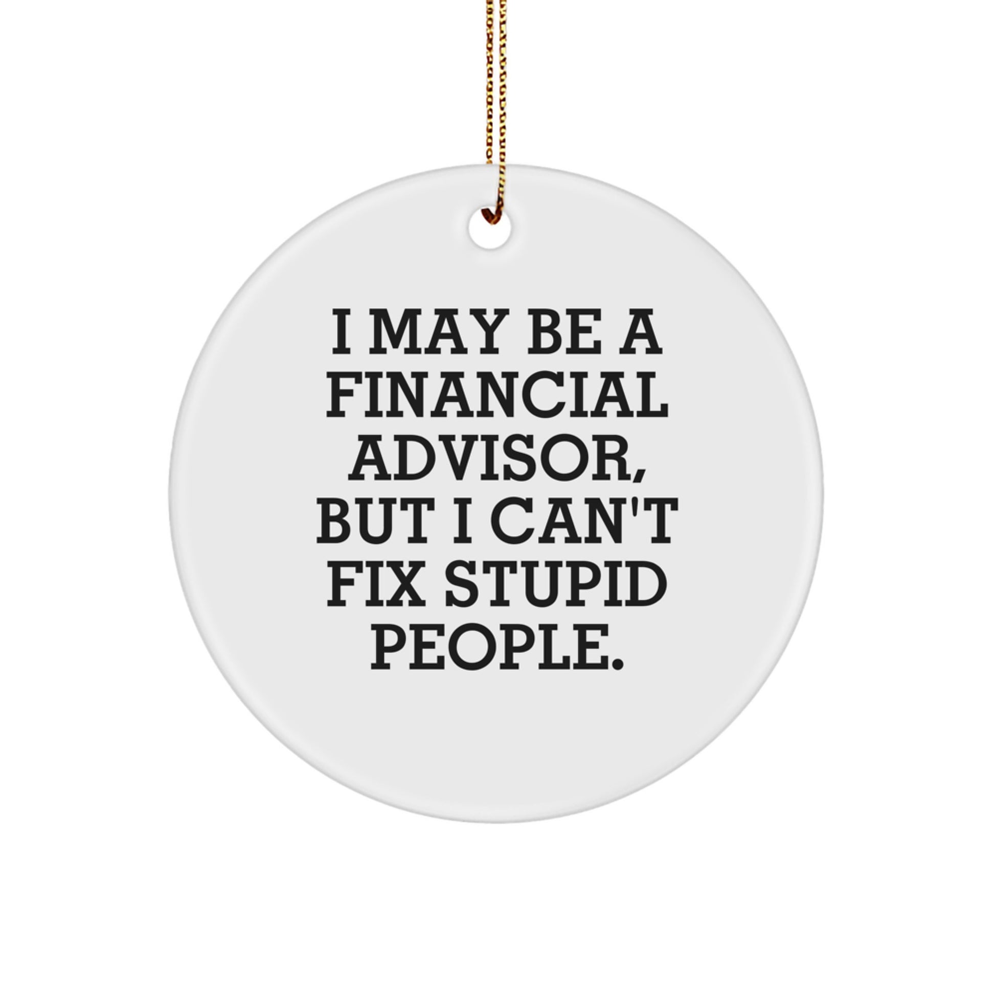 Funny Financial Advisor Gifts from Friends for Christmas Unique Circle Ornament - 'I May Be A Financial Advisor, But I Can't Fix Stupid People.' - Image 1