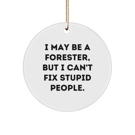 Funny Forester Gifts for Friends and Family - I May Be A Forester, But I Can't Fix Stupid People. Christmas Circle Ornament - Image 1