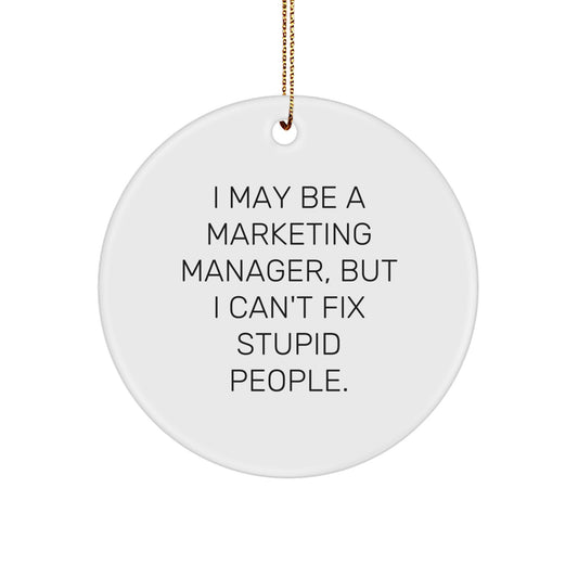 Funny Marketing Manager Gifts from Friends - I May Be A Marketing Manager, But 'I Can't Fix Stupid People' Circle Ornament for Christmas Unique Presents - Image 1
