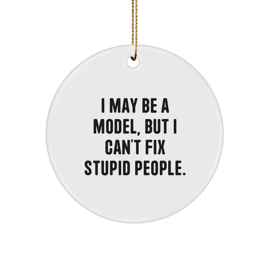 Funny Model Gifts for Friends, Men, Women, Christmas Unique Ornaments with I May Be A Model But I Can't Fix Stupid People, Circle Ornament - Image 1