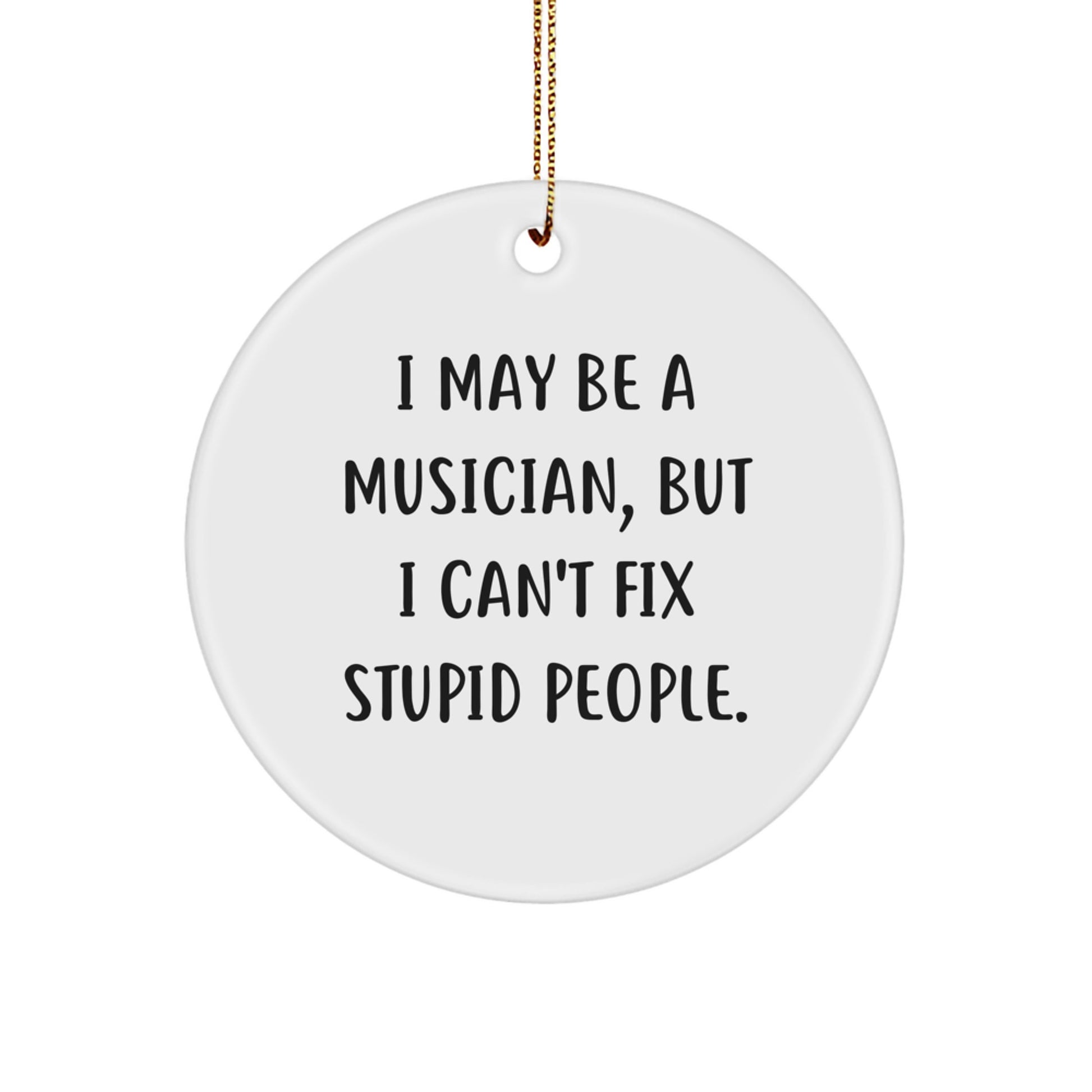 Funny Musician Gifts for, Musician Friends and Family from, Unique Circle Ornament with 'I May Be A Musician, But I Can't Fix Stupid People.' Quote for Christmas Unique Gifts - Image 1