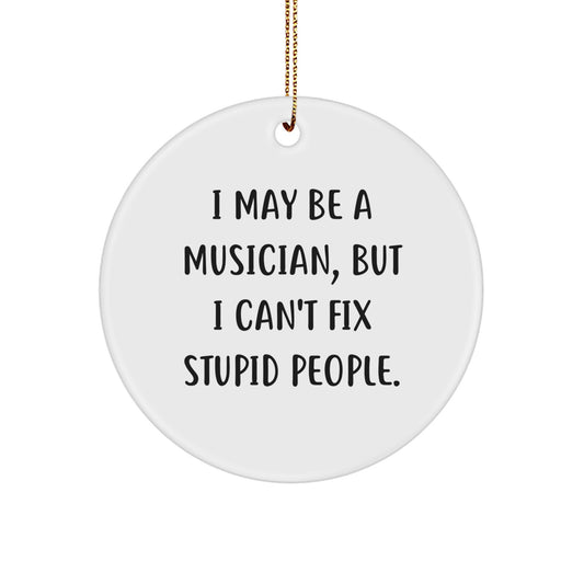 Funny Musician Gifts for, Musician Friends and Family from, Unique Circle Ornament with 'I May Be A Musician, But I Can't Fix Stupid People.' Quote for Christmas Unique Gifts - Image 1