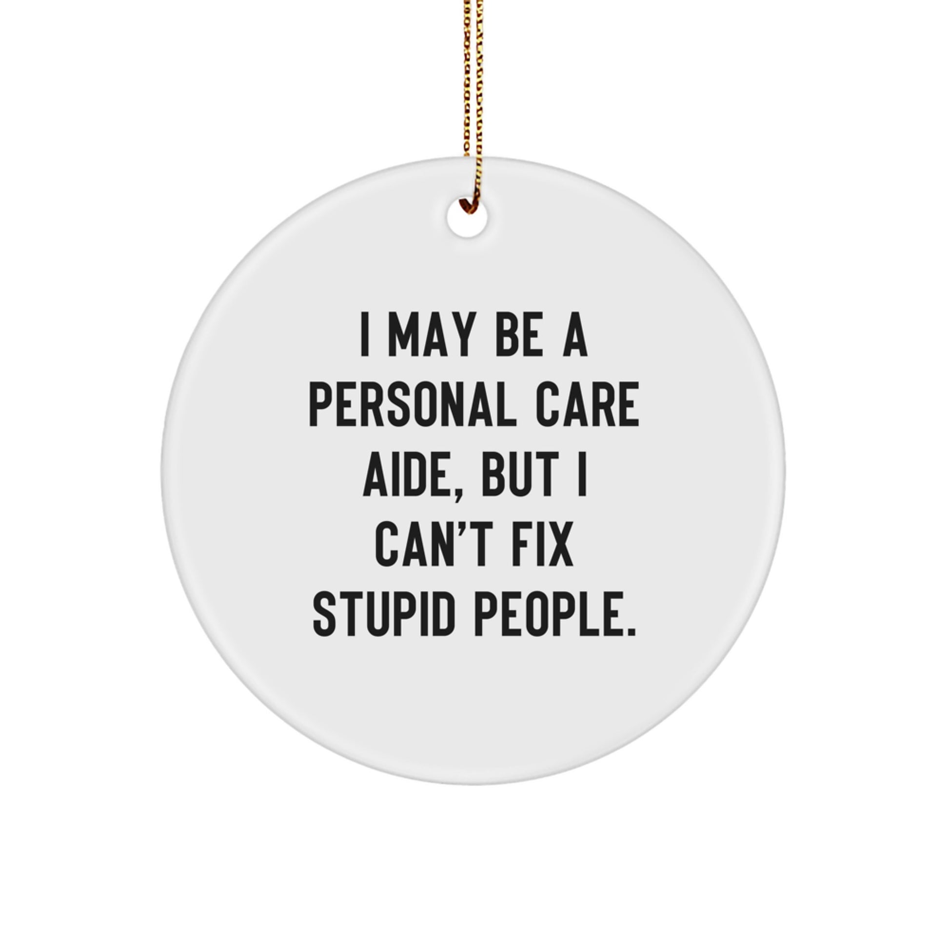Funny Personal Care Aide Gifts for Women - I May Be A PCAG, But I Can't Fix Stupid People Christmas Ornaments, Circle Shape Decorations - Image 1