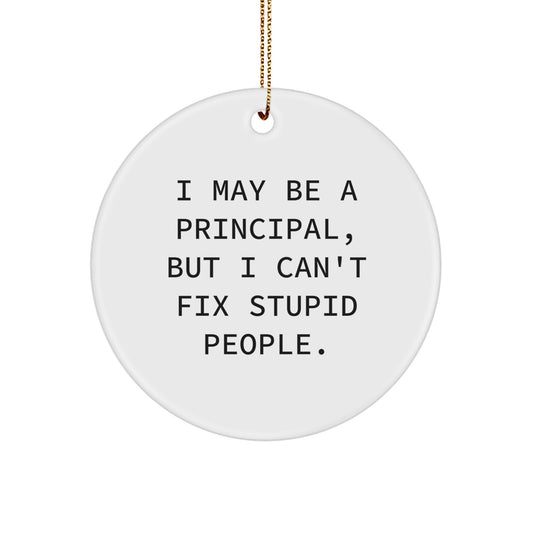 Funny Principal Gifts for Men, I May Be A Principal, But 'Stupid' People Quotes Circle Ornament, Christmas Unique Gifts from Friends - Image 1