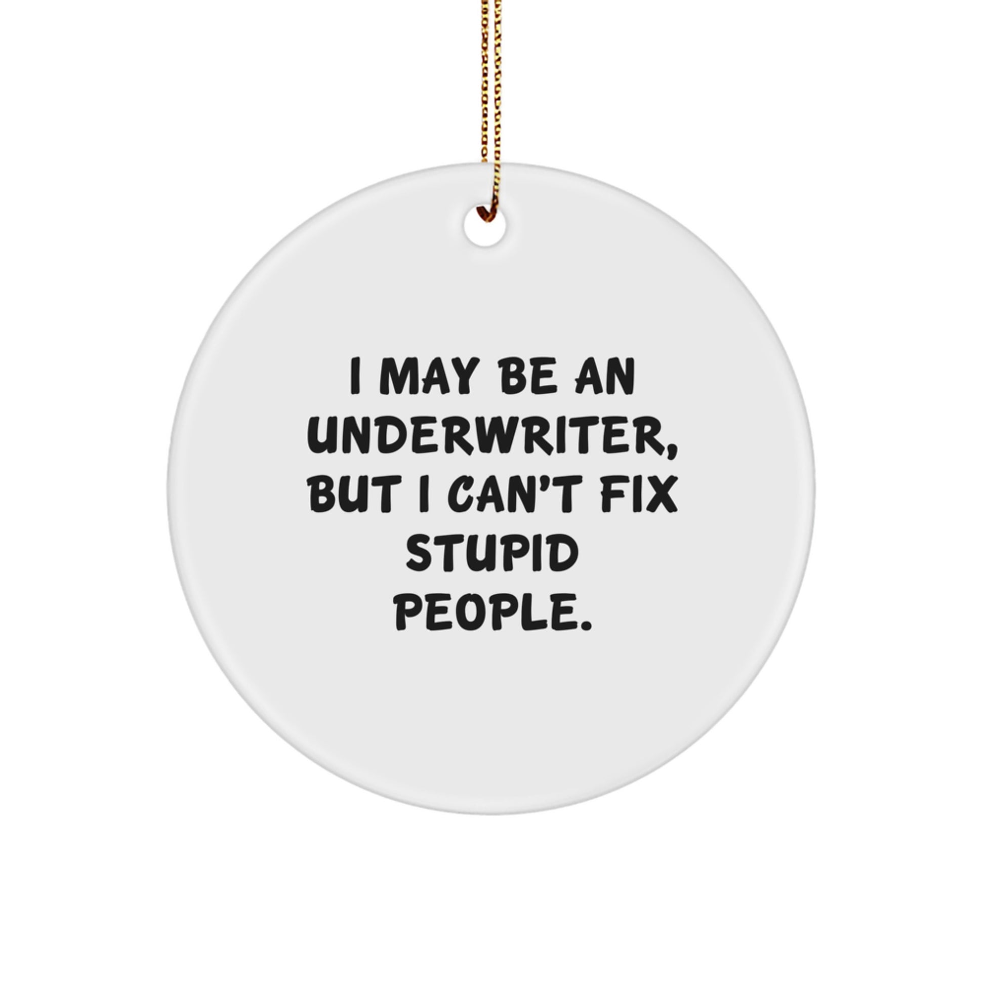 Funny Underwriter Christmas Unique Gifts from Men to Friends, Circle Ornament with Inspirational Quote 'I May Be An Underwriter, But I Can't Fix Stupid People.' - Image 1