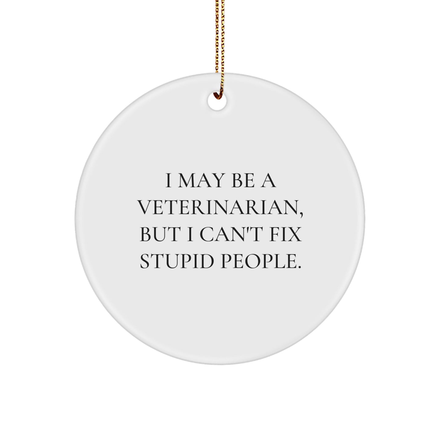 Funny Veterinarian Christmas Unique Gifts from Friends for Veterinarian Men with I May Be A Veterinarian, But I Can't Fix Stupid People. Circle Ornament - Image 1