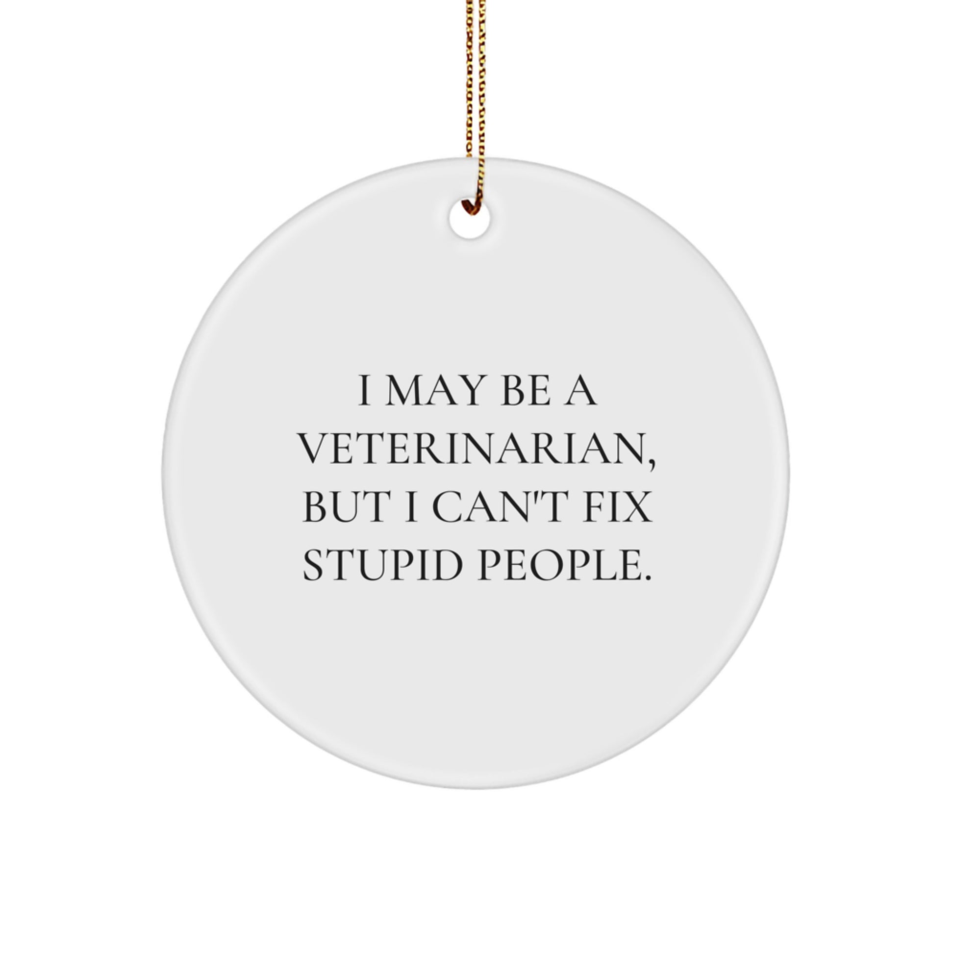 Funny Veterinarian Christmas Unique Gifts from Friends for Veterinarian Men with I May Be A Veterinarian, But I Can't Fix Stupid People. Circle Ornament - Image 1