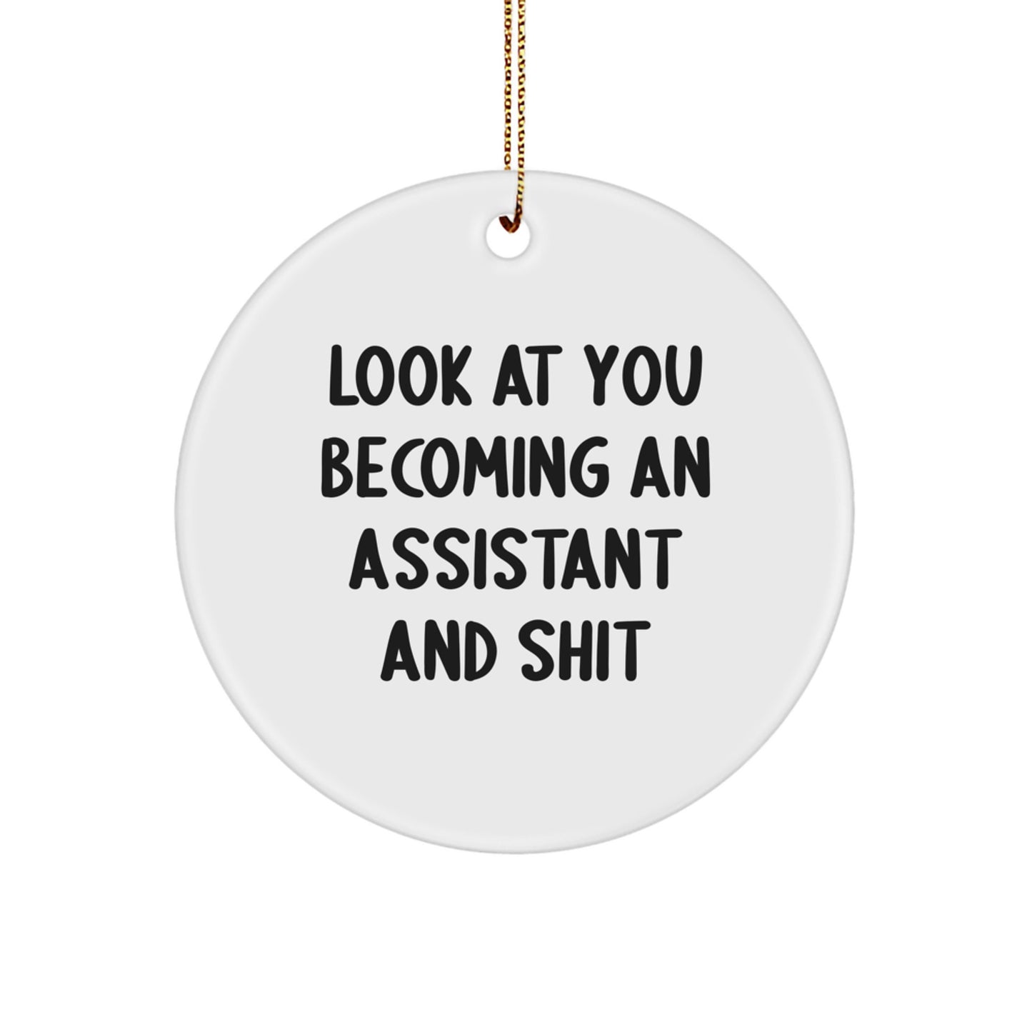 Funny Assistant Gifts from Friends and Family - Christmas Unique Circle Ornament, 'Look At You Becoming An Assistant And Shit' Quote, White Circle Shaped - Image 1