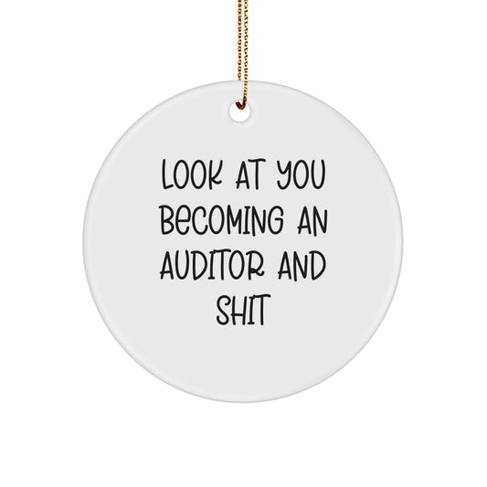 Funny Auditor Gifts for Him Circle Ornaments Christmas Decorations, Look At You Becoming An Auditor And Shit, Unique Auditor Gift Ideas for Men from Friends or Family. - Image 1