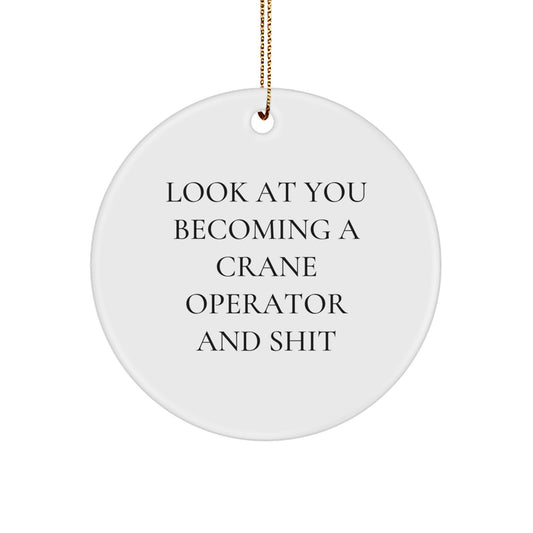 Christmas Gift for Her Crane Operator Circle Ornament – Present - Image 1