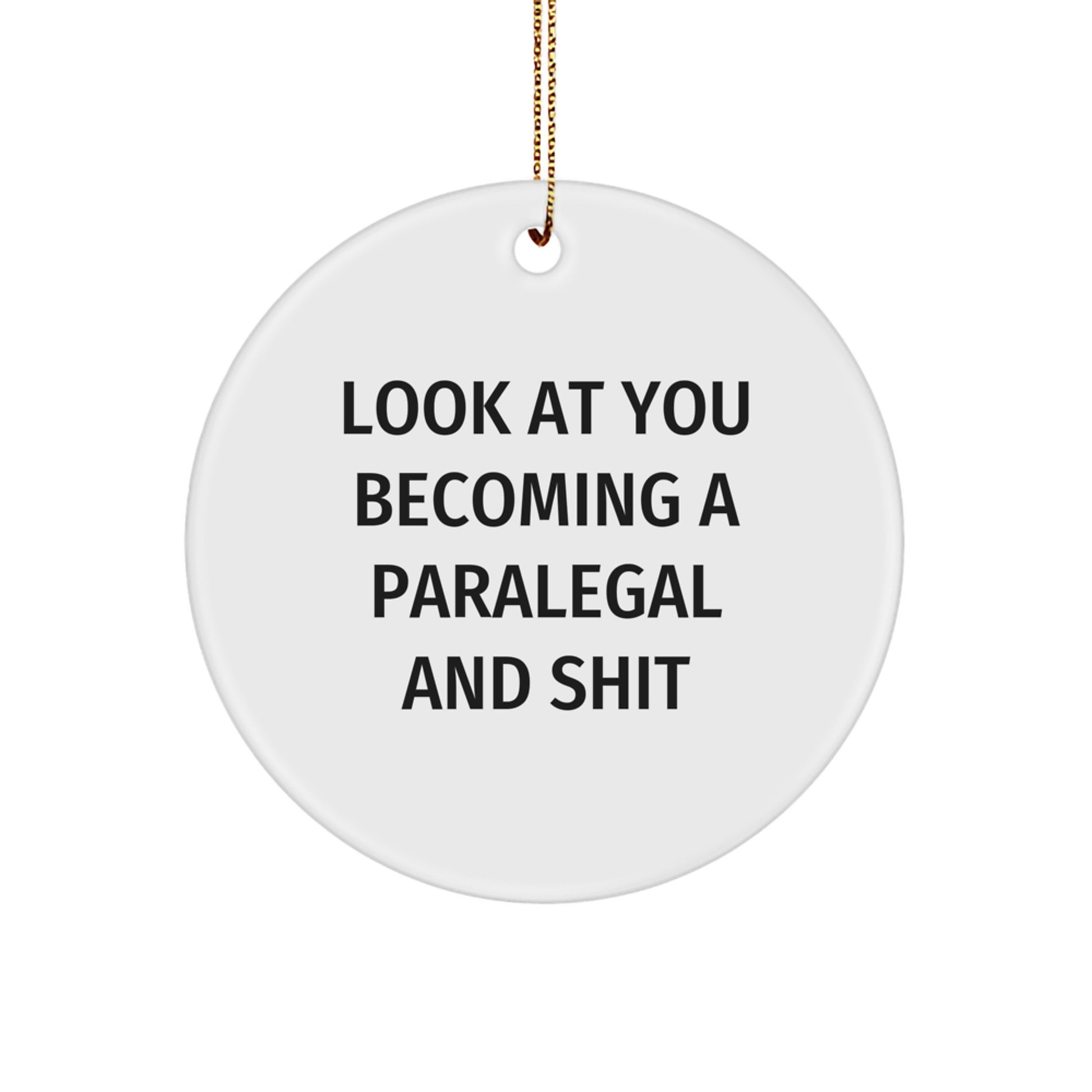 Paralegal Gifts from Friends - Funny Circle Ornament for Christmas Unique Gifts - 'Look At You Becoming A Paralegal And Shit' Inspirational Motivation - Image 1