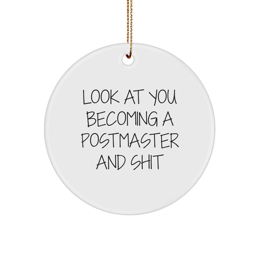 Funny Postmaster Gifts from Friends for Postmaster Men Christmas Unique Ornaments 'Look At You Becoming A Postmaster And Shit' - Image 1