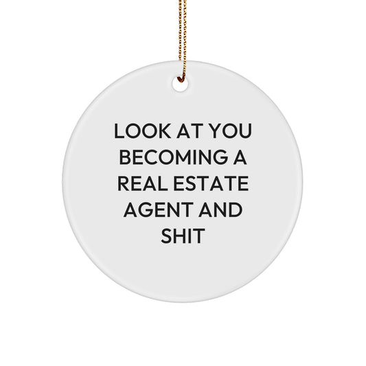 Funny Real Estate Agent Gifts for Men, Christmas Unique Gifts from Friends, Circle Ornament Look At You - Image 1